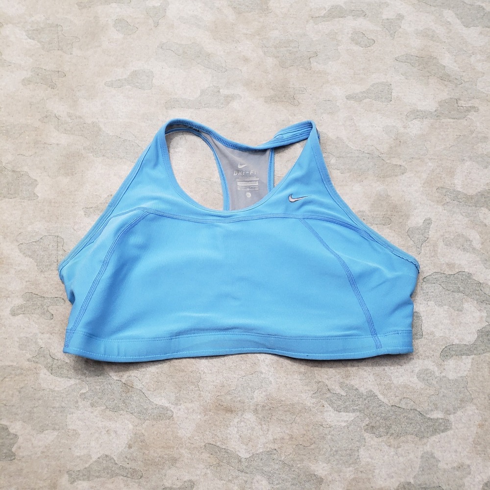 Nike Sports Bra Womens XL Blue Racerback Activewear Dri-FIT Pullover Gym Yoga